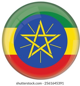 Ethiopia flag with glossy rounded button for football team and national emblem