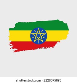 Ethiopia flag with grunge texture. Vector illustration of flag painted with brush with grunge effect and watercolor stroke. Happy Independence Day.