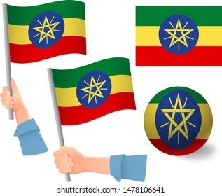 Ethiopia flag in hand set. Ball flag. National flag of Ethiopia vector illustration