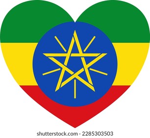 Ethiopia flag in heart shape isolated  on  transparent  background