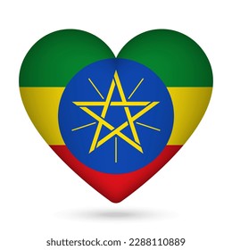 Ethiopia flag in heart shape. Vector illustration.