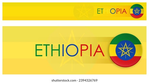ETHIOPIA flag horizontal web banner in modern neomorphism style. Webpage ETHIOPIA country header button for mobile application or internet site. Vector