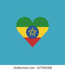 Ethiopia flag icon in a heart shape in flat design. Independence day or National day holiday concept.