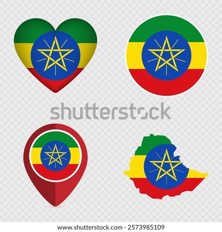 Ethiopia Flag Icons Pack. Vector illustration.