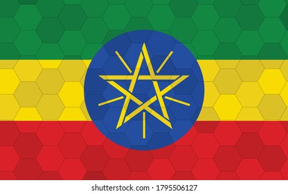 Ethiopia flag illustration. Futuristic Ethiopian flag graphic with abstract hexagon background vector. Ethiopia national flag symbolizes independence.