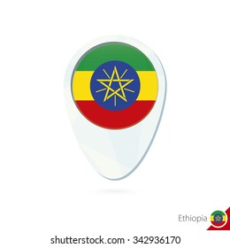 Ethiopia flag location map pin icon on white background. Vector Illustration.