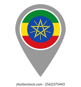 Ethiopia flag location pin, flag application, Flag on Location Pin, graphic design, map pointer, vector illustration.