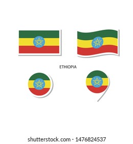 Ethiopia flag logo icon set, rectangle flat icons, circular shape, marker with flags.
