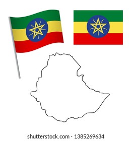 Ethiopia flag and map. Patriotic background. National flag of Ethiopia vector illustration