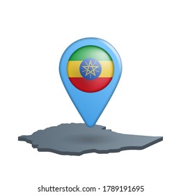 Ethiopia flag map pin on white