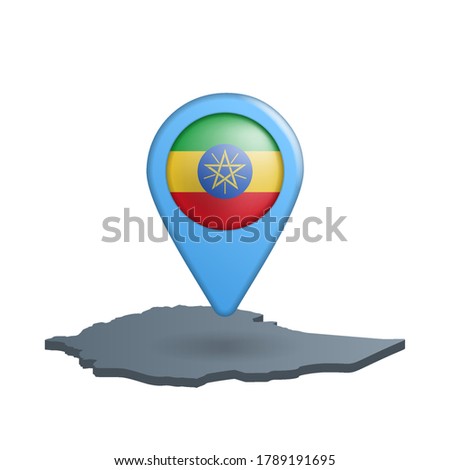 Ethiopia flag map pin on white