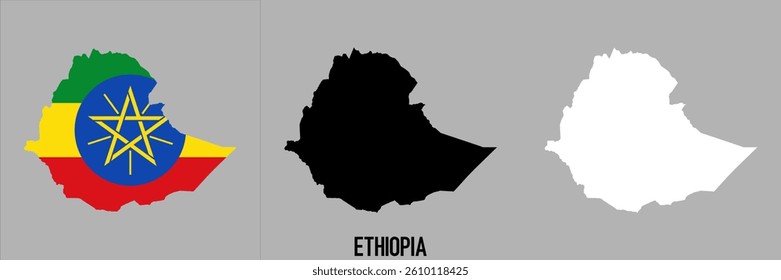 Ethiopia flag and map shape black and gray color