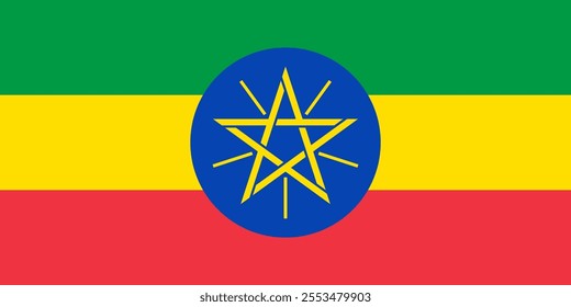 Ethiopia flag in official colors, dimensions and aspect ratio. Vector flag symbolizing national pride, identity, heritage, patriotism and authority