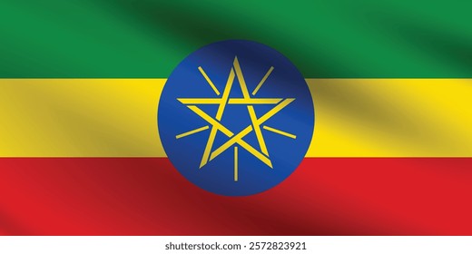 Ethiopia flag official colors and proportion digital vector illustration. Pleated flag.