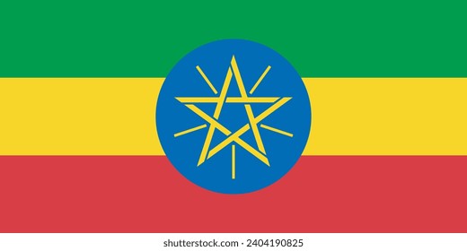 Ethiopia flag. The official ratio. Flag icon. Standard color. Standard size. A rectangular flag. Computer illustration. Digital illustration. Vector illustration.