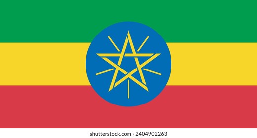 Ethiopia flag. The official ratio. Flag icon. Standard color. Standard size. A rectangular flag. Computer illustration. Digital illustration. Vector illustration.