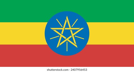 Ethiopia flag. The official ratio. Flag icon. Standard color. Standard size. A rectangular flag. Computer illustration. Digital illustration. Vector illustration.