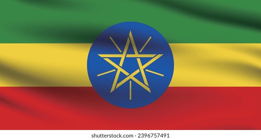 Ethiopia flag. The official ratio. The wavy flag. Standard size. Standard color. Flag icon. 3d illustration. Digital illustration. Computer illustration. Vector illustration.
