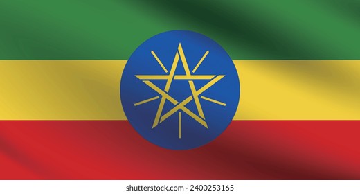 Ethiopia flag. The official ratio. The wavy flag. Standard size. Standard color. Flag icon. 3d illustration. Digital illustration. Computer illustration. Vector illustration.
