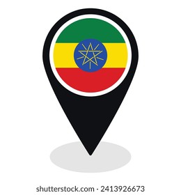 Ethiopia flag on map pinpoint icon isolated. Flag of Ethiopia