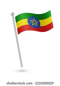 Ethiopia flag on pole waving in the wind vector illustration