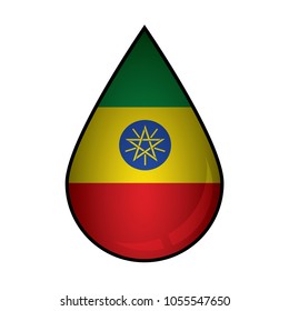 The Ethiopia flag painted on 3D water drop