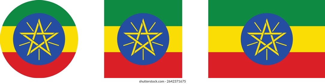 
Ethiopia flag PNG vector. Ethiopia square and round icon isolated on transparent PNG background. Ethiopia flag icon.