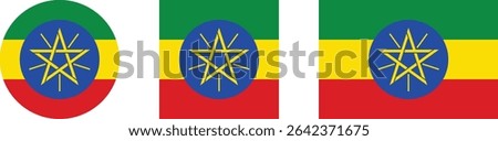 
Ethiopia flag PNG vector. Ethiopia square and round icon isolated on transparent PNG background. Ethiopia flag icon.