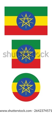 
Ethiopia flag PNG vector. Ethiopia square and round icon isolated on transparent PNG background. Ethiopia flag icon.