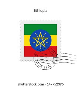 Ethiopia Flag Postage Stamp on white background. Vector illustration.