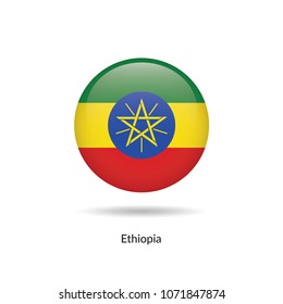 Ethiopia flag - round glossy button. Vector Illustration.