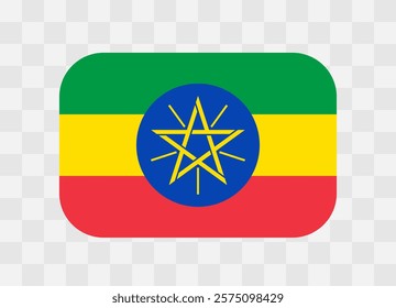 Ethiopia flag - rounded rectangle colorful flag representing a country cultural identity and heritage. The essence of national pride and unity. Vector flag on transparent background.