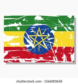 Ethiopia flag with scratches and shadow in vector.