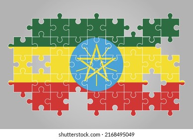 Ethiopia flag shape of jigsaw puzzle vector, puzzle map, Ethiopia flag for children and classroom, country logo asset, solve problem concept, flat design