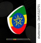 Ethiopia Flag Shield icon in 3D on Dark Modern Abstract Rugby Background. Perfect for sports events, heritage themes, national celebrations, and patriotic designs.