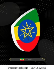 Ethiopia Flag Shield icon in 3D on Dark Modern Abstract Rugby Background. Perfect for sports events, heritage themes, national celebrations, and patriotic designs.
