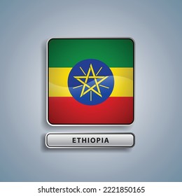 Ethiopia flag square button vector illustration