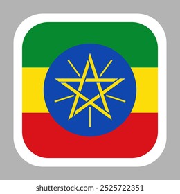 Ethiopia flag square flat vector with rounded corners and white border, vector illustration