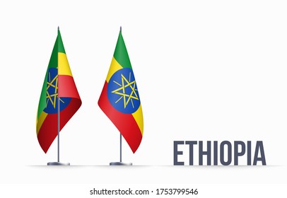 Ethiopia flag state symbol isolated on background national banner. Greeting card National Independence Day of the Federal Democratic Republic of Ethiopia. Illustration banner with realistic state flag