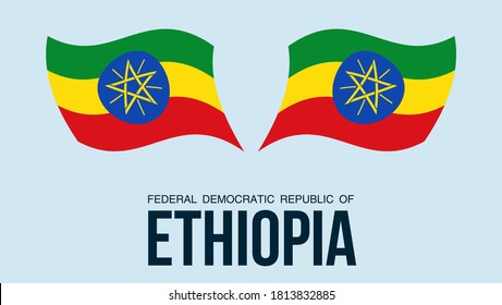 Ethiopia flag state symbol isolated on background national banner. Greeting card National Independence Day of the Federal Democratic Republic of Ethiopia. Illustration banner with realistic state flag