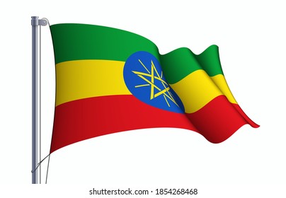 Ethiopia flag state symbol isolated on background national banner. Greeting card National Independence Day of the Federal Democratic Republic of Ethiopia. Illustration banner with realistic state flag