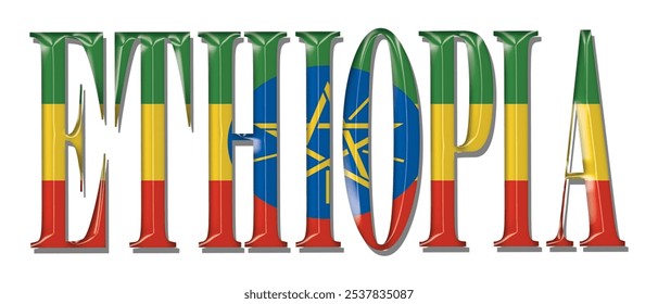 Ethiopia flag text font, 3D Ethiopia flag colorful background, Ethiopia flag vector illustration
