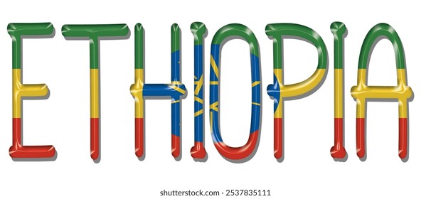 Ethiopia flag text font, 3D Ethiopia flag colorful background, Ethiopia flag vector illustration