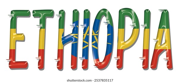 Schriftart für äthiopische Flagge, 3D-Flagge für Äthiopien, bunter Hintergrund, Vektorgrafik für äthiopische Flagge