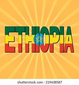 Texto de la bandera de Etiopía con ilustración del vector de explosión de sol