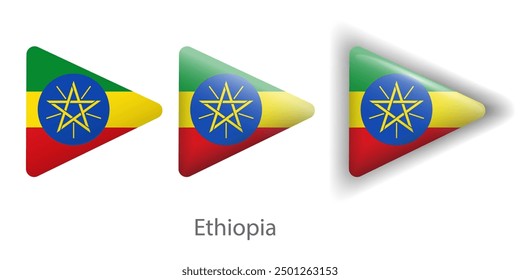 Ethiopia flag vector icons set in the shape of rounded triangle