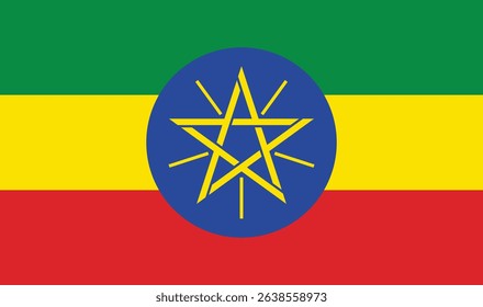 Ethiopia flag vector illustration isolated on background. Country in Southern Africa. Patriotic symbol: Ethiopia national emblem.