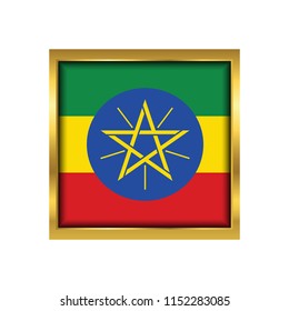Ethiopia Flag Vector Square Icon - Illustration, Flag of Ethiopia. Abstract concept, icon,golden square, button. Raster illustration on white background.