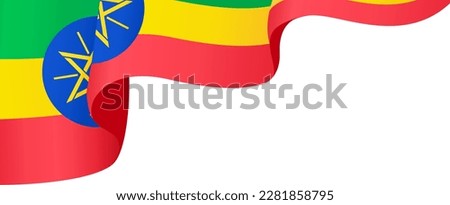Ethiopia flag wave isolated on png or transparent background