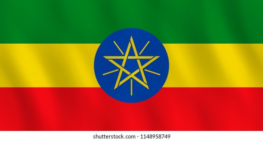 Ethiopia flag with waving effect, official proportion.